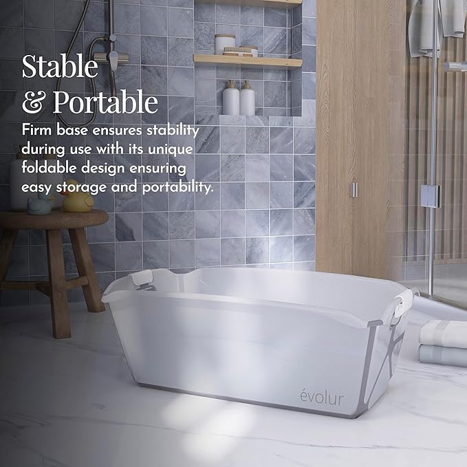 Evolur Supple Baby Spa Bath Tub – Foldable Portable Bathtub with Transparent Safety View for Newborns & Infants, Compact Travel Baby Bath Essentials