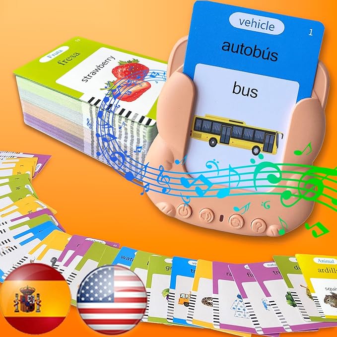 Talking Flash Cards for Kids - Spanish Bilingual English Flashcard for Toddlers 3-12, Test Mode, 510 Sight Words, Audible Pocket Speech, Sensory Toys for Autism, Boys Girls Gifts (Spanish)