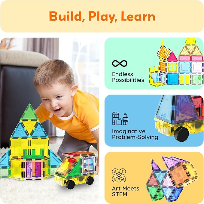 PicassoTiles Magnetic Toys Panda & Monkey Parents Set Magnet Tile Block Compatible Add-Ons Expansion Pack with Panda, Cub, Monkey and Baby Monkeys Learning Educational Toddler Sensory Play Toy Ages 3+