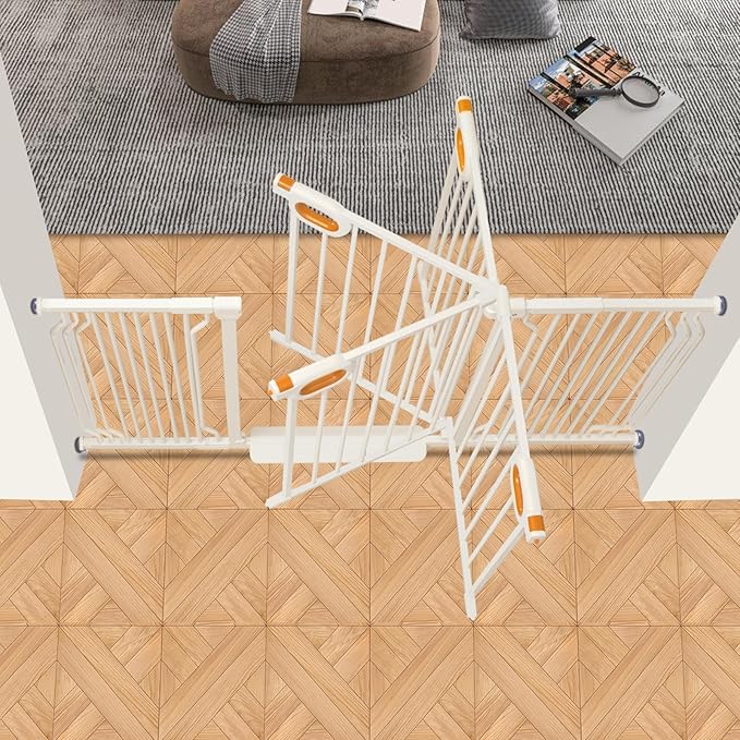 owlie Baby Gate with Door 66-75 Inch, Extra Wide Stair Gates for Kids Adjustable Wide Dog Pet Gate Stairway Large Baby Gates Pressure Mount for Pets for House Stairway Doorway White (30.5'' Tall)