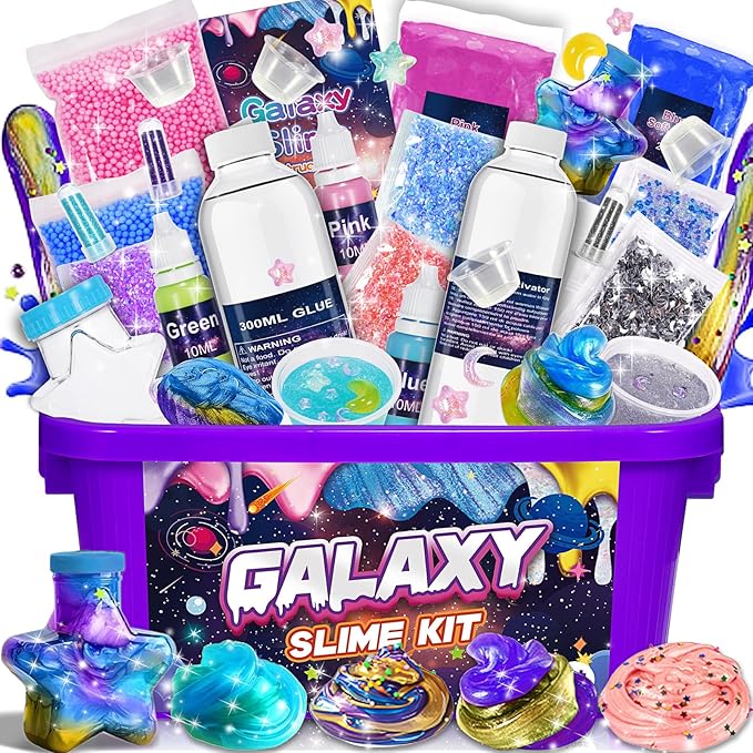 Slime Kit,Toys for 6 7 8 9 10 11 12 Year Old Girls Boys Galaxy Slime Making Kit Making Butter Slime Dark Powder to Make Glitter Galactic Slimes Stress Relief Toys Fun Birthday Gifts