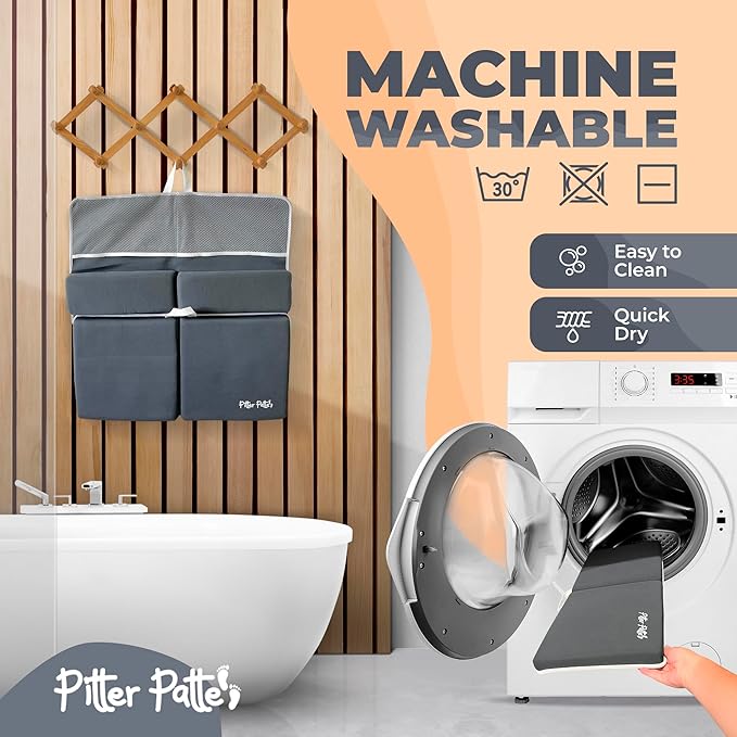 Baby Bath Kneeler and Elbow Rest Pad Set Made of Neoprene & Foam - Non Slip Cushioned Bath Kneeling Pad for Bathing Baby with XL Compartments for Bath Toy Storage for Tub