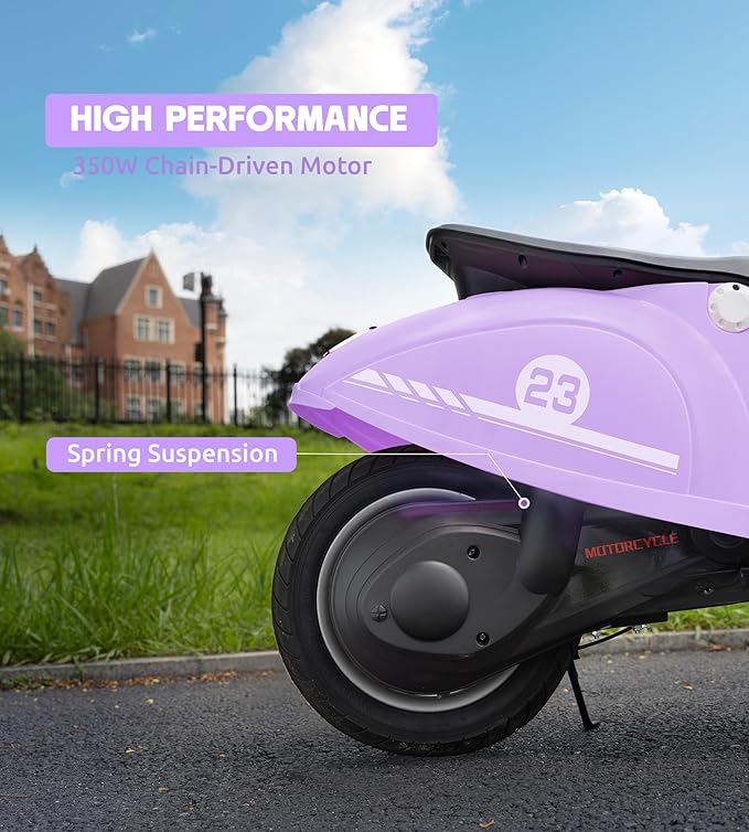 Kids Motorcycle, 2 Wheel Electric Motorcycle for Girls Ages 8-14, 24V Ride on Toys with Music, Story, Headlight, 3 Speed Options, Up to 60min Ride Time, for Riders up to 143 lbs, Easy Assemble, Purple