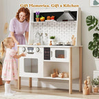 soges Kids Kitchen Playset, Play Kitchen with Realistic Lights & Sounds, Pretend Play Kitchen Wooden Toy Set with Storage Space, Realistic Design Utensils Oven Microwave Sink, Idea Gift for Kids