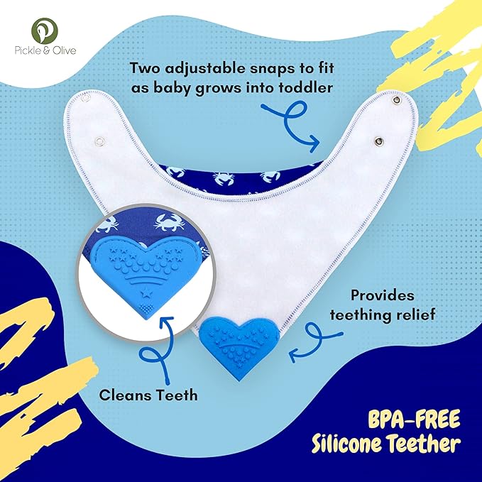 Pickle & Olive Bandana Teething Bibs with Attached Teether - Set Of 4 - Nautical