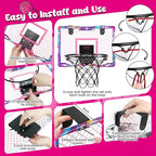 LovesTown Mini Indoor Basketball Hoop for Kids, Pink Basketball Hoops Over The Door with LED Lighting - 4 Balls - DIY Stickers, Great for Home, Dorms, Offices, and Gifts for Girls