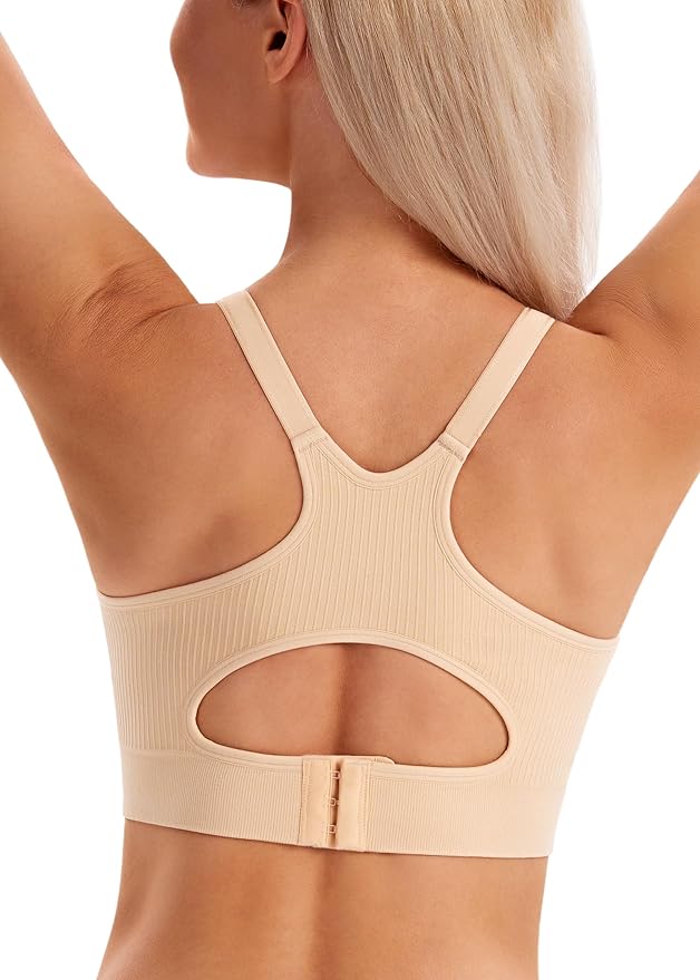 Angelhood Nursing Bras for Breastfeeding, Ribbed Nursing Sports Bra Yoga Maternity Bras Pregnancy Sleep Bralette