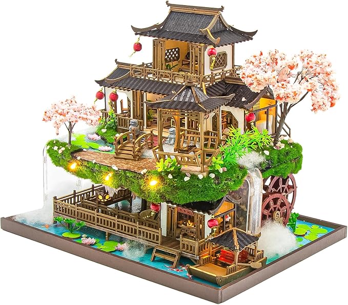 Spilay DIY Miniature Dollhouse Miniature House Kit,DIY Kit Mini Modern Villa Model with Music Box,1:24 Scale Creative Doll House Best Christmas Birthday Gift(Fairyland)