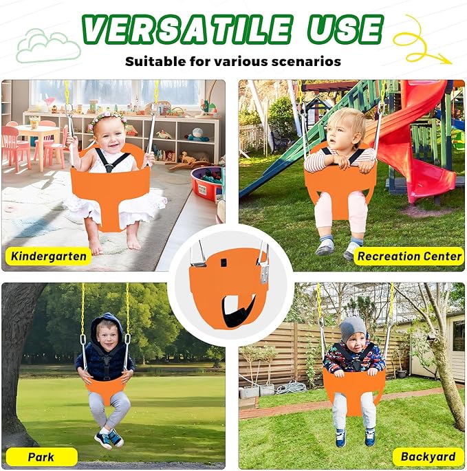 High Back Full Bucket Toddler Swing Seat with 3- Point Adjustable Safety Harness, 66 inch Detachable Chain,Suitable for Babies Aged 6-24 Months，Baby Swing for Swingset (Pink)