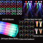 272 PCs Glow Party Supplies, 24 Foam Glow Sticks, 24 LED Glasses and 200 Glow Sticks ＆ Bracelets, 12 Glow sticks headband 12 Fiber Optic Hair Light，Glow Neon Party Favors for Wedding, Concert, Raves