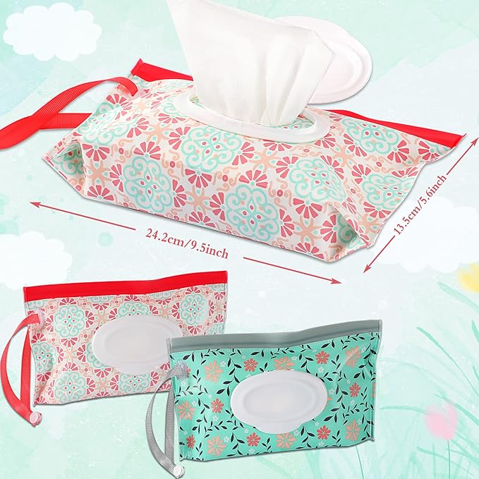 FEBSNOW 2 Pack Baby Wipe Pouch, Portable Wet Wipe Holder Container, Reusable and Refillable Travel Wet Wipes Dispenser Case