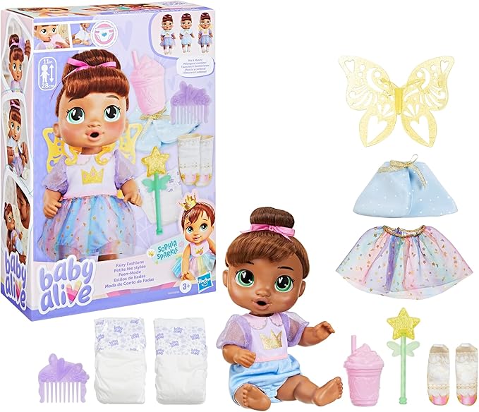 Baby Alive Fairy Fashions Sophia Sparkle Doll with Clothes Accessories, Brown Hair, 11 Inches, Toys for 3 Year Old Girls and Boys & Up (Amazon Exclusive)