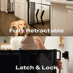 Cumbor 2-Pack Retractable Baby Gates for Stairs, 55" Wide Soft Mesh Pet Gate for Dogs with One Hand Opening, 34" Tall Toddler Gate with Top Lock for Bedroom, Doorways, Indoor/Outdoor, Black