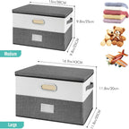 Large Linen Fabric Foldable Storage Bins with Removable Lid and Handles, Washable Storage Box Organizer Containers Baskets Cube with Cover for Bedroom,Office (Black&White, Medium(2-Pack))