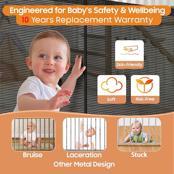 160" Retractable Baby Gates, 42" Extra Tall Upgraded Baby Gate with Reinforced Strip Design, Prevent from Crawling Underneath, Extra Wide Dog Gate Baby Gates for Stairs Doorways Indoor Outdoor