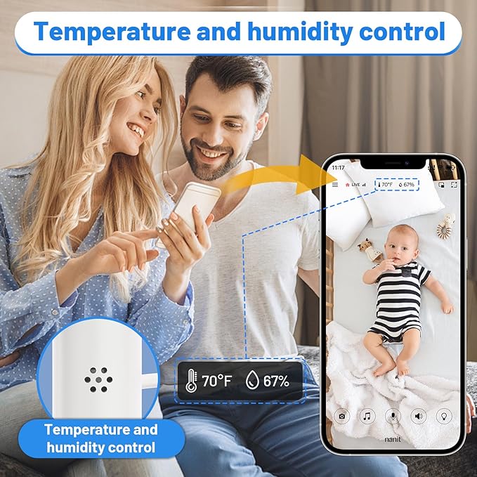 Upgraded Baby Monitor Clip Charger Mount for Nanit Pro/Plus/Original Cameras with Type-C Charging Port Connector Mount Portable Camera Holder for Travel & Crib,Temperature and Humidity Display