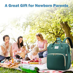 Diaper Bag Backpack with Changing Station, Nappy Baby Bags with Portable Changing Pad, 900D Waterproof Multi-Function Travel Portable Mommy Bag, Green