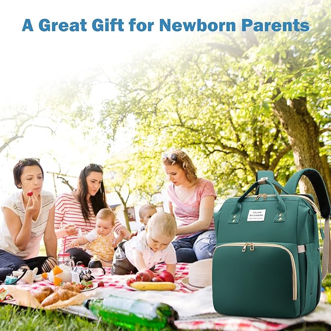 Diaper Bag Backpack with Changing Station, Nappy Baby Bags with Portable Changing Pad, 900D Waterproof Multi-Function Travel Portable Mommy Bag, Green