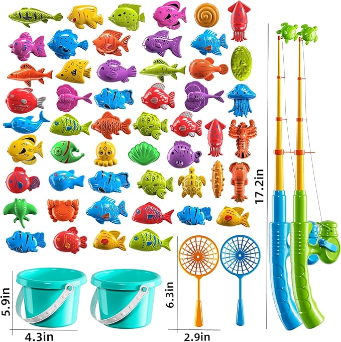 Magnetic Fishing Game Pool Toys for Kids 3-5, Water Table Bathtub Kiddie Party Toy with Pole Rod Net Plastic Floating Fish, Outdoor Toys for Kids Age 3 4 5 6 7 8 Year Old