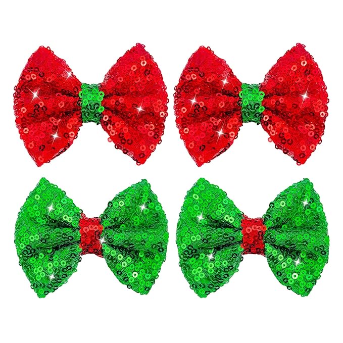 Sequin Christmas Hair Clips Red Hair Bows for Girls Green Alligator Clips Sparkly Glitter Christmas Hair Accessories for Children Toddler Teenage Girls Kids Gift 4PCS Red Green