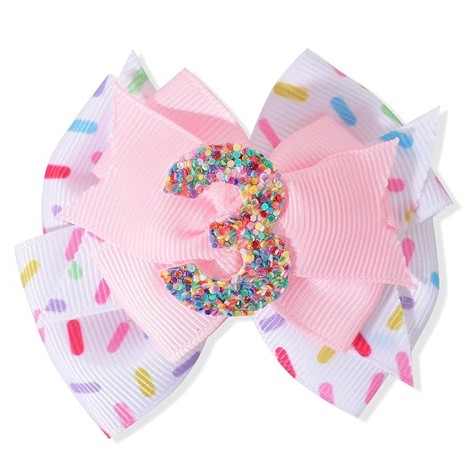 Sprinkle Confetti Hair Bow - First Birthday Pink Party Decoration for Baby Girls, Ice Cream Theme 1st Birthday (3th Girls Hair Bow)