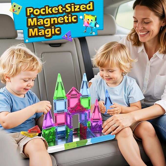 Coodoo Magnetic Tiles for Kids Ages 4-8 Toddler Toys Magnetic Blocks Building Toy STEM Outdoor Kids Toys Gift for Boys & Girls 3+ Year Old, Pocket-Sized Mini Tiles for Classroom Must Haves