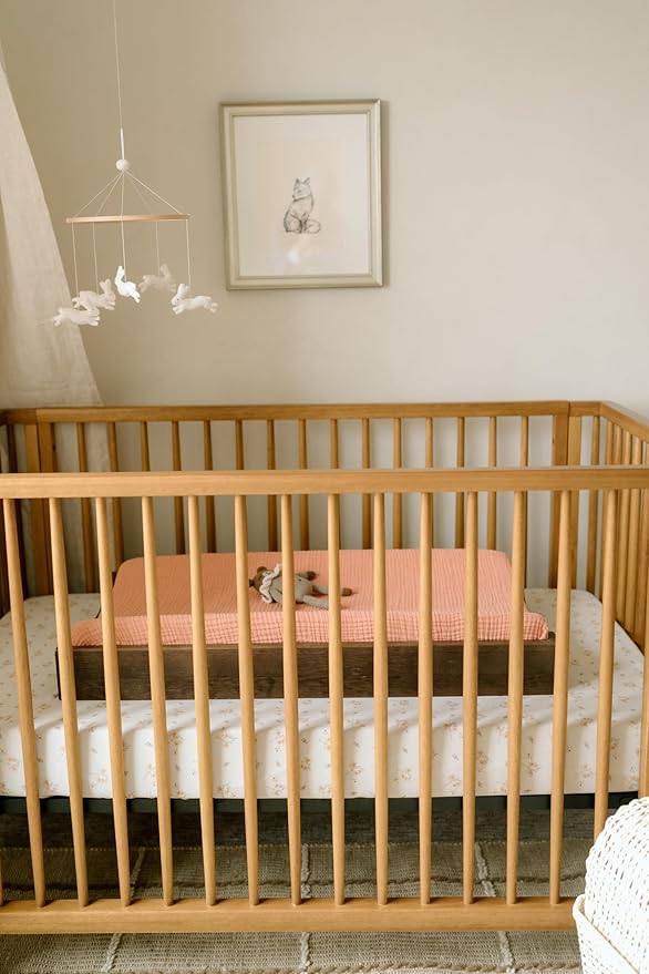 Oilo Crib Sheet, Breathable, Fitted, Organic Cotton Jersey, 300-Thread, Machine Wash, Fits Standard Crib (28" x 52" x 6"), Toddler Bedding, Heirloom Organic Collection, Dainty Floral