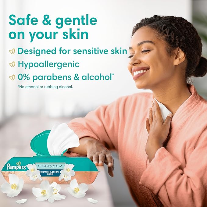 Pampers Wipes, Clean & Calm, Cotton Blossom Scent, 168 Wipes Total (3X Pop-Top Packs)