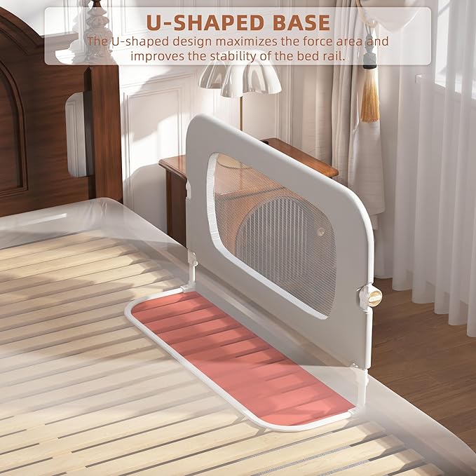 Bed Rail for Toddlers, Baby Bed Rail Guard for Kids, Toddler Bed Rails with Reinforced Anchor Fit, Height Adjustable & Foldable Bed Rail Guard for Twin, Full, Queen & King Beds (Grey, 32IN)
