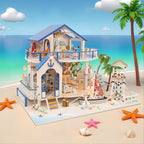 DIY Miniature Dollhouse Kit, Mini House Building Kit for Adults, Tiny House Making Kits with LED Light, Hobby Craft Christmas Decorations Birthday Gifts for Adults (Blue Sea Story)