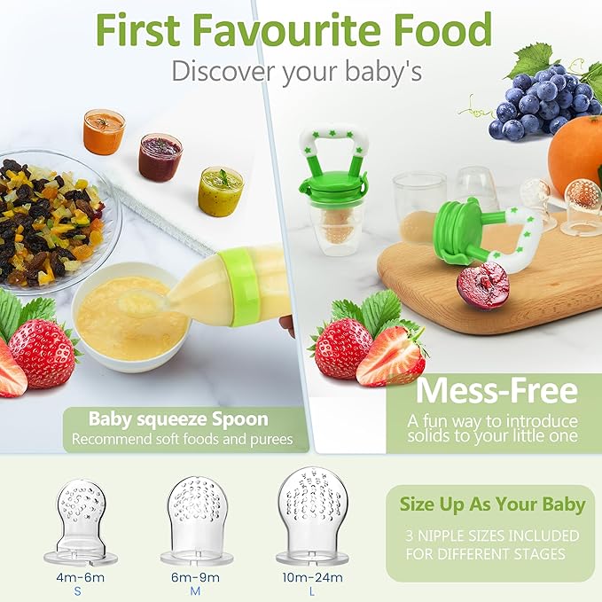 WAJIAYON Baby Fruit Feeder Pacifier | Infant Food Feeder Pacifier & Food Dispensing Spoon | Fresh Fruit Teethers for Babies | Silicone Feeder Baby,Mesh teethers for Babies Gifts for Boys and Girls