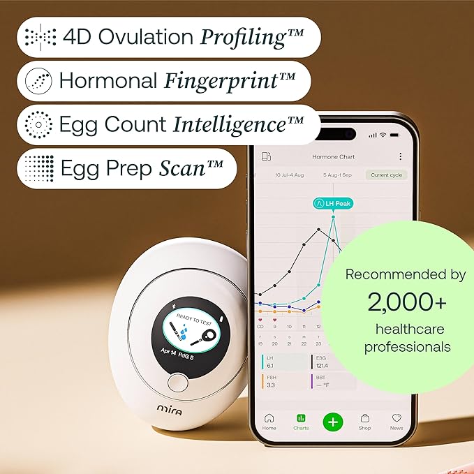 Mira Ultra4 Fertility Monitor & Ovulation Test Kit, Track 4 Key Fertility Hormones LH, PdG, E3G, and FSH for Family Planning & Pregnancy, Digital Results at Home with the Analyzer + Mira App, 30 Tests