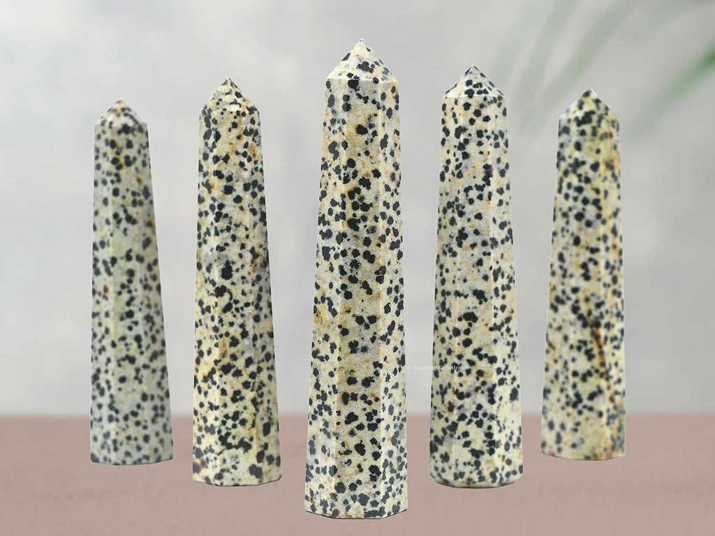 Amazing Gemstone Dalmatian Jasper Crystal Towers - Natural Healing Crystal Point Obelisk for Reiki Healing and Crystal Grid (3 Inch)