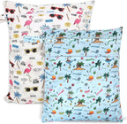 2pcs Travel Waterproof Laundry Bag, Cloth Diaper Wet Dry Bags with Handle & 2 Zipper Pockets, Reusable Washable Dirty Clothes Bag for Baby Adult Travelling Hanging, Bathing Beach Pool Daycare