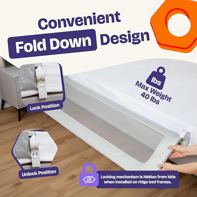 ComfyBumpy 2-Pack Bed Rail for Toddlers 55.5" L x 19.5" H | Toddler Bed Rails for Twin, Full, Queen & King Mattress Size | Swing Down Rail Guard | Mattress Side Rail for Kids | Gray