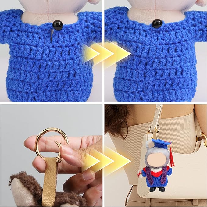 Clothes for 17cm Doll - Handmade Knitting Wool Graduation Gown, Premium Handcrafted Crochet Complete Dolls Clothes Outfit with Accessories (No Doll)