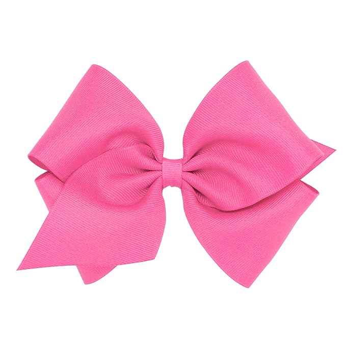 Wee Ones Girls' Plain Wrap Classic Grosgrain Hair Bows on a WeeStay No-Slip Hair Clip, Handmade, Mini King, Hot Pink