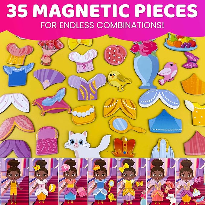 QUOKKA Magnetic Dress-Up Dolls for Girls Boys with 35 Magnetic Pieces - Creative Magnetic Play Set for Home or Travel - Perfect Magnetic Paper Dolls for Ages 3 and Up, Boost Storytelling with Princess