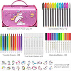 beefunni Unicorn Washable Markers Set 48 pcs with Glitte Pencil Case, Art Supplies for Kids Ages 4-6-8, Arts Crafts Coloring Set with Stickers - Birthday Gifts for Girls 4 5 6 7 8 9 Year Old