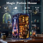 Book Nook Kit, DIY Miniature House Kit, Mini House Building Kit, Miniature Dollhouse Kit for Adults and Teens, 3D Wooden Puzzles with LED Light, Bookshelf Craft Kit (Magic Potion House)