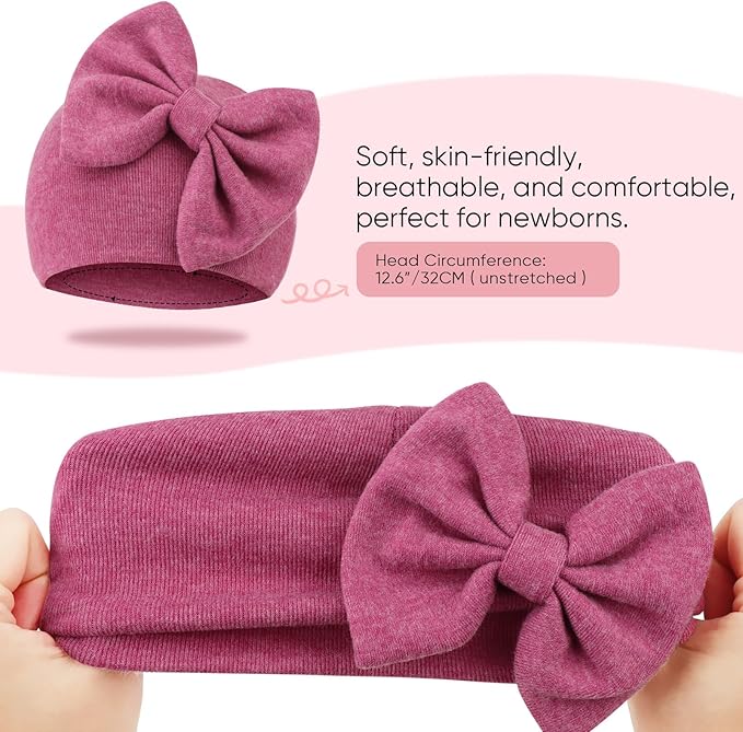 BQUBO Newborn Baby Hats Mittens Set Hospital Hat Beanie Infant Bow Hats Baby Gloves No Scratch Mittens for 0-6 Months