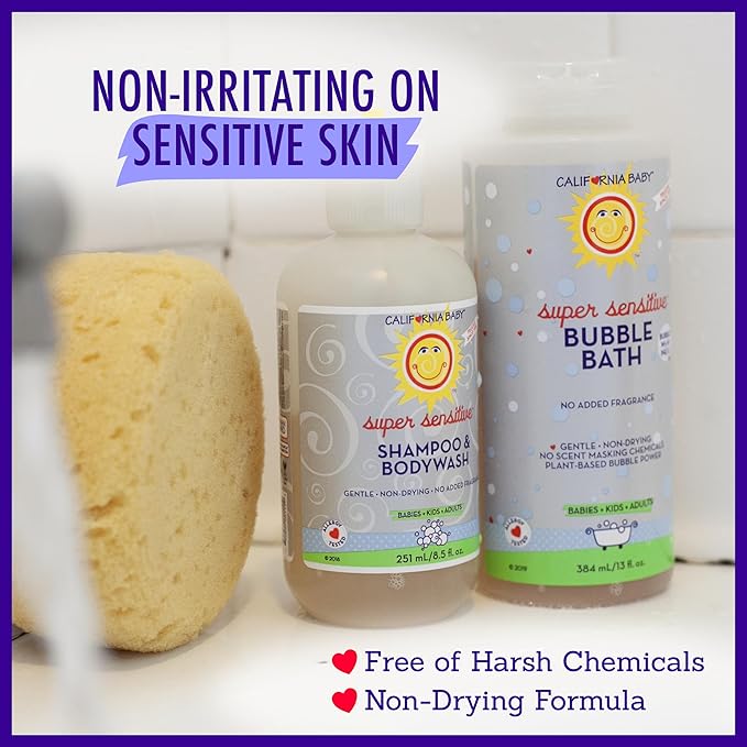 California Baby Super Sensitive Bubble Bath | No Added Fragrance | 100% Plant-Based Ingredients (USDA Certified) | Allergy Friendly | Babies, Adults & Kid Bubble Bath | Ideal for Sensitive Skin | Free Bubble Wand Included |13 Fl oz