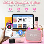 Mini Karaoke Machine Toys Gifts,Kids Portable MP3 Player with 2 Wireless Microphone and LED,Christmas Birthday Gifts for Girls Boys 3 4 5 6 7 8+ Year Old (Pink)