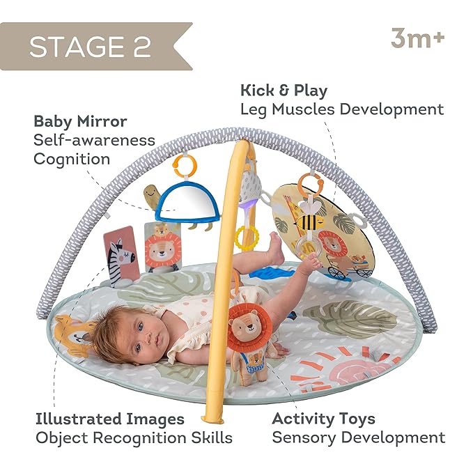 Taf Toys Savannah 360° Activity Gym with Music & Light & 20 Playful Activities, Thickly Padded with Soft Mat and a Unique “Crinkle Toy” for a Variety of Body Positioning for Newborn and Up