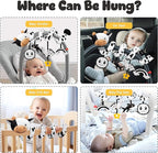 Spiral Car Seat Baby Toys 0-6 Months, Infant Carseat High Contrast Sensory Toys Hanging Stroller Accessories, Newborn Gifts for Baby Boys Girls Essentials, Cute Black and White Cow
