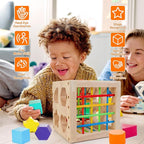 Montessori Toys for 1+ Year Old, Wooden Sorter Cube with 8pcs Rattling Shapes, Developmental Learning Toy Gifts for Baby Toddler Boys Girls, Gift Packaging