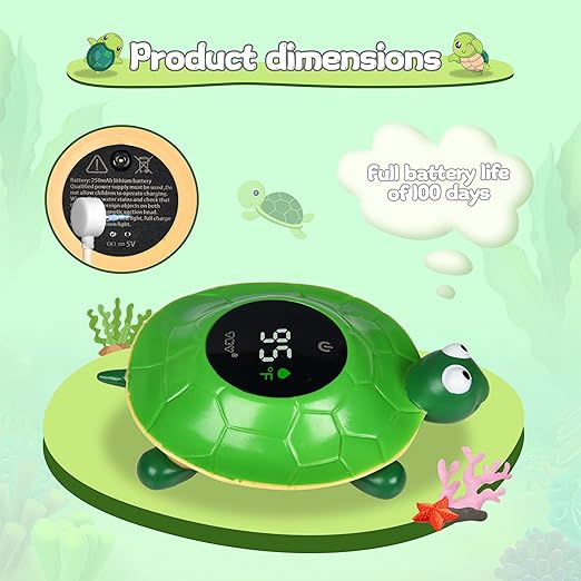TKY Baby Bath Thermometer with LED Display-Rechargeable Water&Room Temperature Monitor, Floating Toy with Temp Alert, Waterproof for Newborns, Nurseries - Must Have Bath Essentials (Green Tortoise)