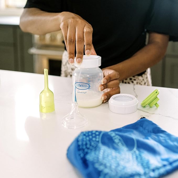 Dr. Brown's 100% Silicone One-Piece Breast Pump,Hands-Free Breast Milk Collector with Anti-Colic Options+ Baby Bottle (4 oz/120 mL),Level 1 Nipple,Travel Lid and Travel Bag