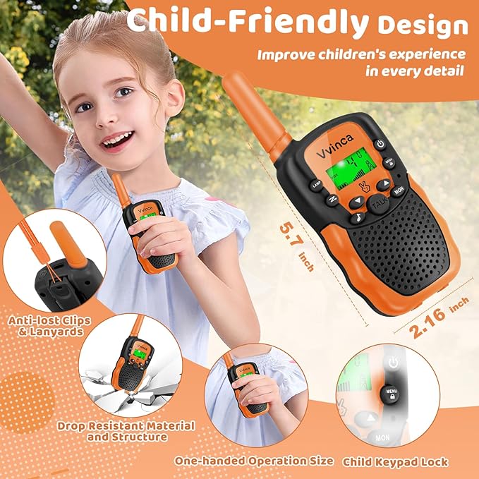 Vvinca Kids Walkie Talkies Rechargeable Toys Gifts for Ages 3 4 5-7 8-12 Year Old Boy Girl Halloween with Flashlight 22 Channel 2 Way Radio, 3 KM Long Range Walkie Talkie for Adventure Game Camping