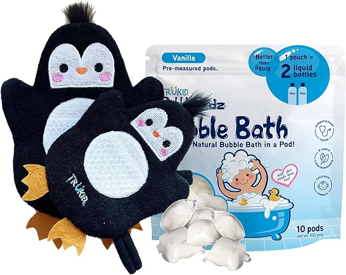 TruKid Vanilla Bubble Podz & BubbleGlove Set – Includes Bubble Bath Pods and 2 Wash Gloves for Parent and Child